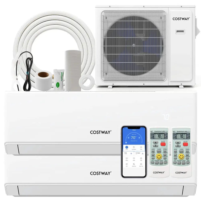 30000 BTU 2 Zone 23 SEER2 Mini Split Air Conditioner Wifi Enabled with Heat Pump-9K + 18K Costway