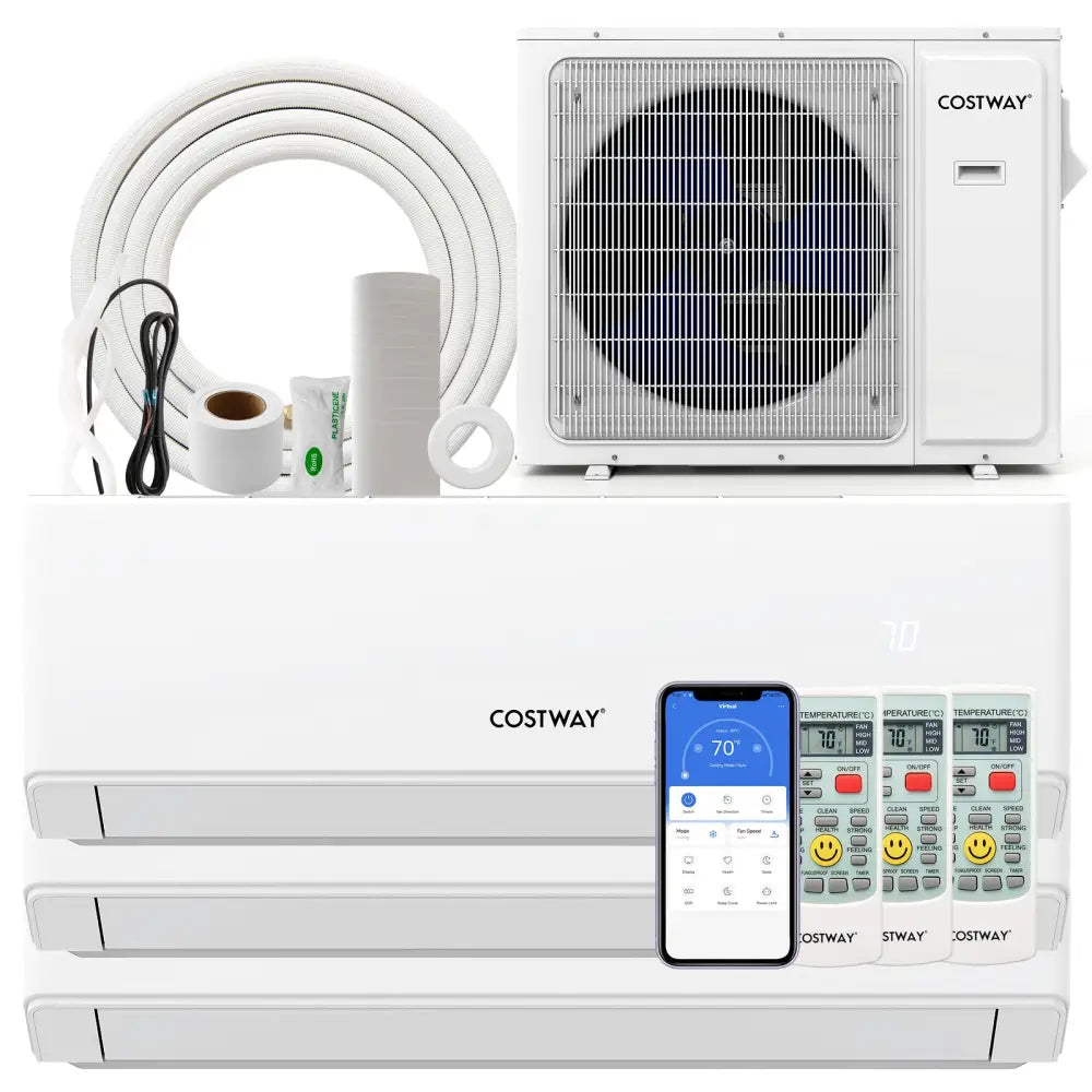 30000 BTU 3 Zone 23 SEER2 Mini Split Air Conditioner Wifi Enabled with Heat Pump-7K + 7K + 9K - White - 3 Zone Mini