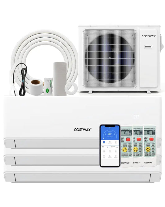 30000 BTU 3 Zone 23 SEER2 Mini Split Air Conditioner Wifi Enabled with Heat Pump-7K + 7K + 18K - White - 3 Zone Mini