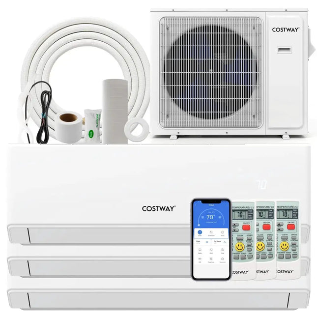 30000 BTU 3 Zone 23 SEER2 Mini Split Air Conditioner Wifi Enabled with Heat Pump-7K + 7K + 7K Costway