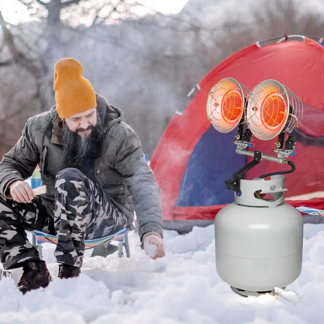30000 BTU Dual Head Tank Top Outdoor Heater with 2 Burners - Silver - Patio Heaters