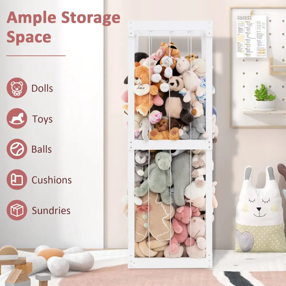 300L Large Stuffed Animal Storage with Open Top and Elastic Cords-White - White - Kids Storage