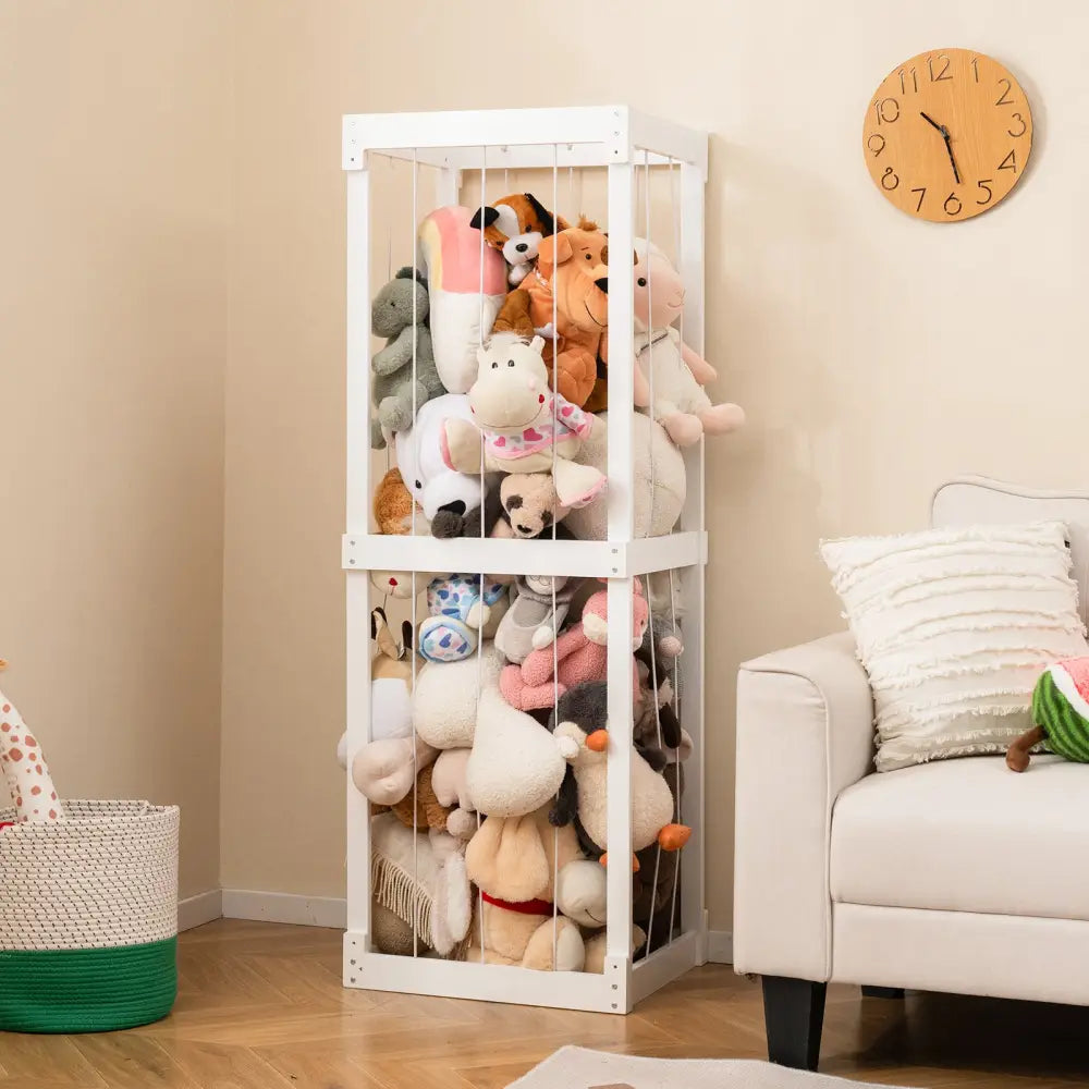 300L Large Stuffed Animal Storage with Open Top and Elastic Cords-White - White - Kids Storage