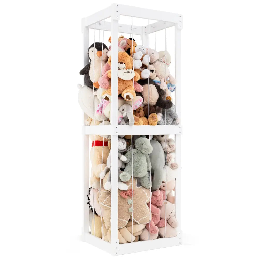 300L Large Stuffed Animal Storage with Open Top and Elastic Cords-White - White - Kids Storage