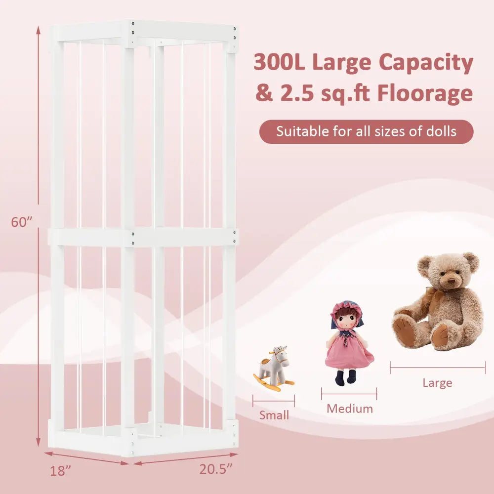 300L Large Stuffed Animal Storage with Open Top and Elastic Cords-White - White - Kids Storage