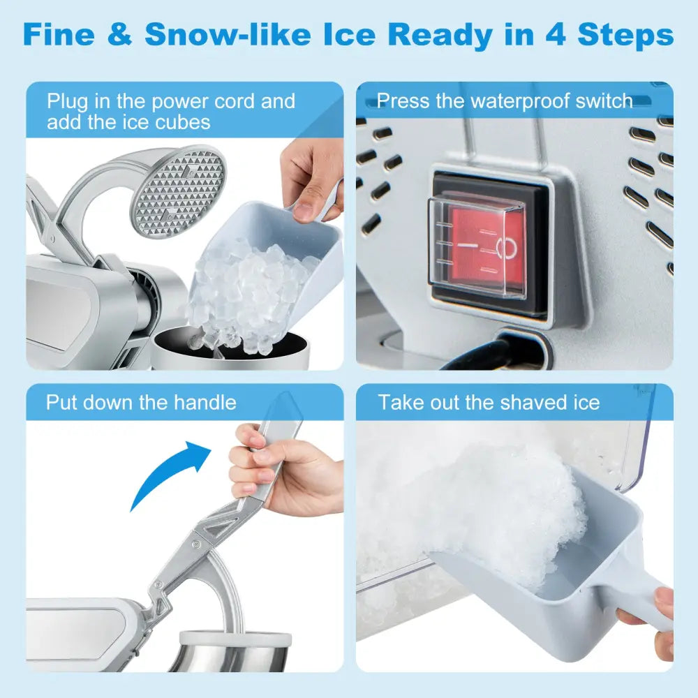 300W Commercial Ice Crusher with Dual Blades and Safety Switch-Gray - Gray - Ice Crushers & Shavers