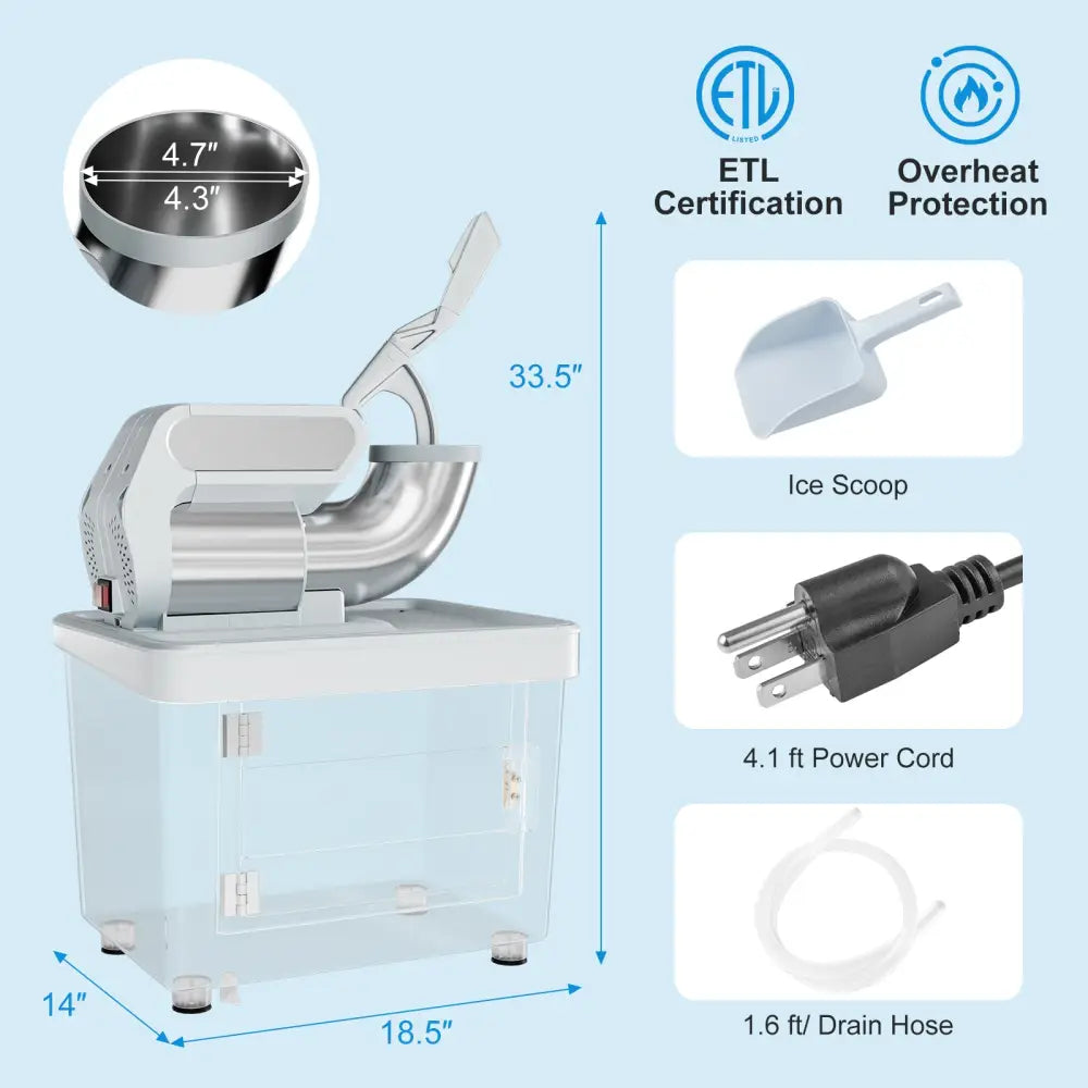 300W Commercial Ice Crusher with Dual Blades and Safety Switch-Gray - Gray - Ice Crushers & Shavers