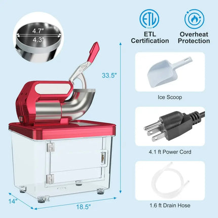 300W Commercial Ice Crusher with Dual Blades and Safety Switch-Red Costway