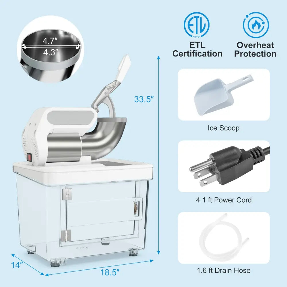 300W Commercial Ice Crusher with Dual Blades and Safety Switch-White - White - Ice Crushers & Shavers