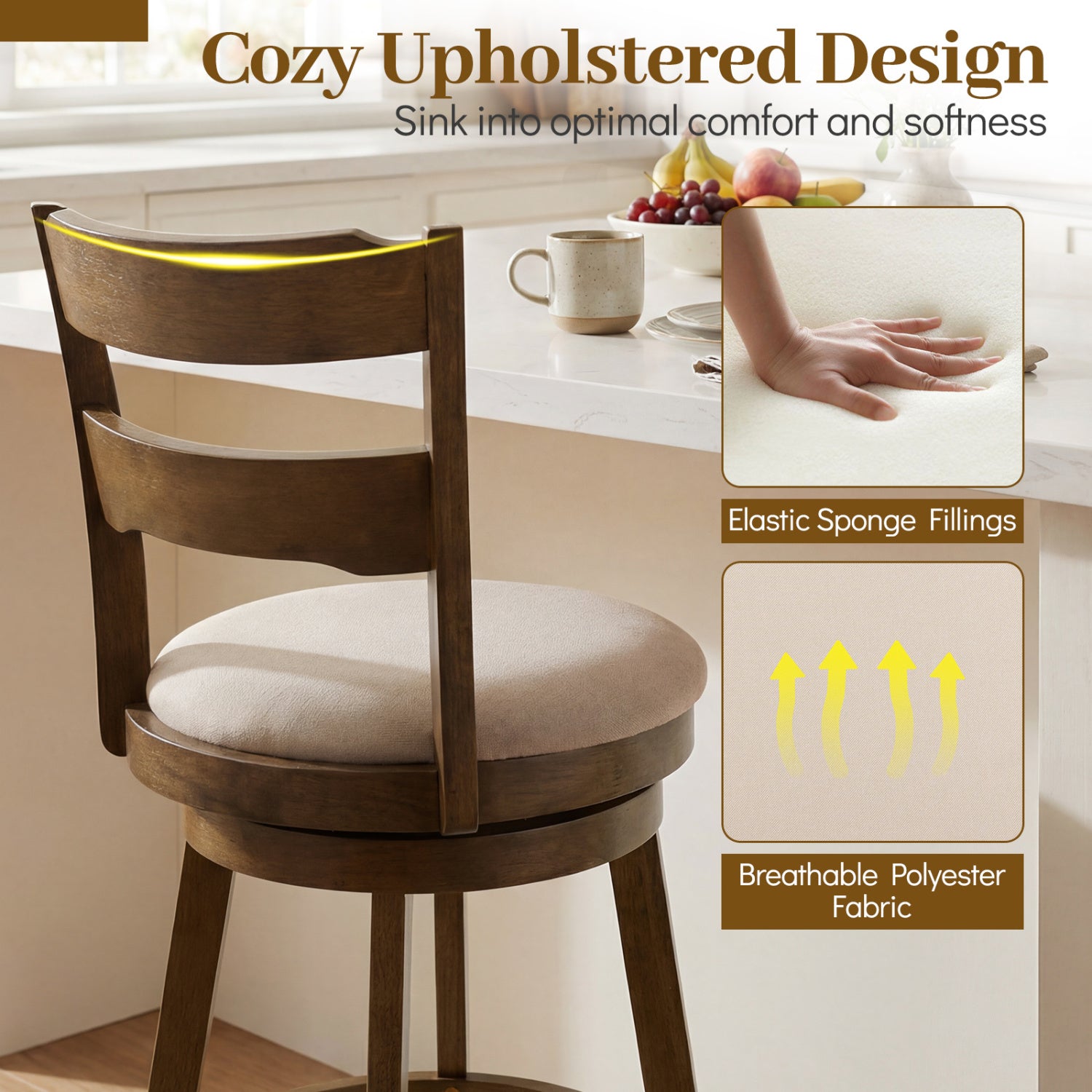 30.5 Inch Swivel Barstools with Backrest & Upholstered Seat-Set of 4