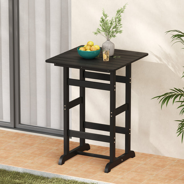 30 Inch Square Bar Table Dining Table with Slatted Tabletop for Poolside-Black
