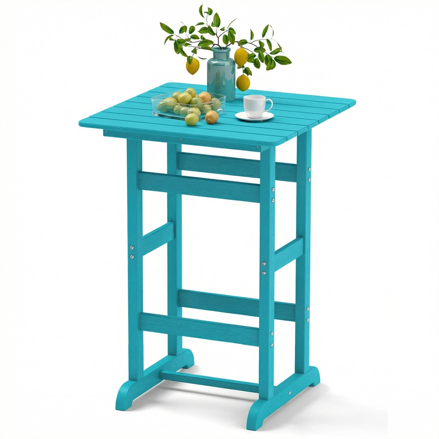 Table de bar carrée de 30 pouces, table de salle à manger avec plateau à lattes pour piscine - Turquoise