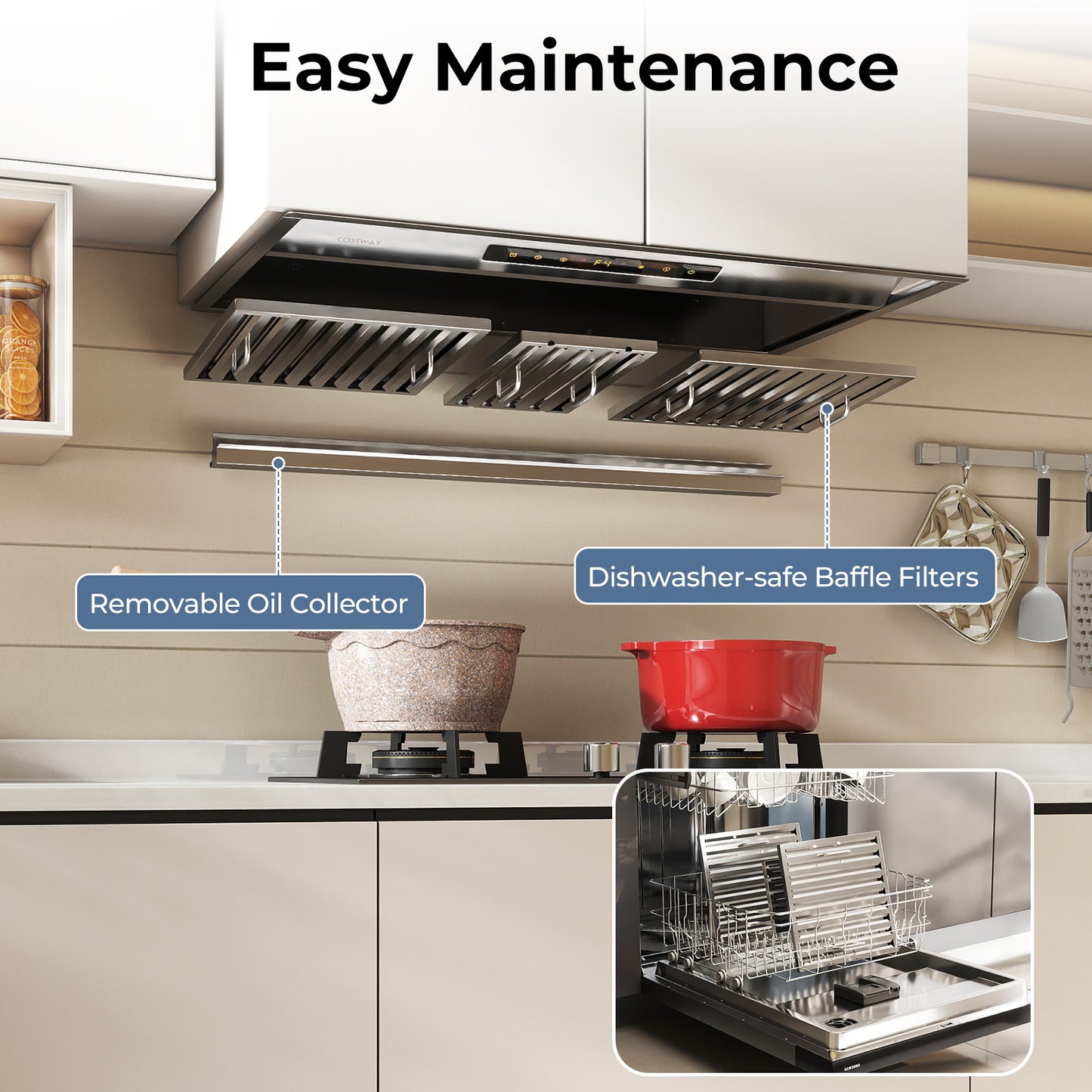 30 Inch Under Cabinet Range Hood with 4 Fan Speeds and Baffles Filters-Silver