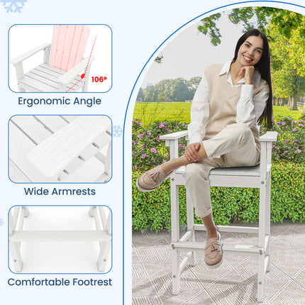 30 Inches Counter Height Outdoor HDPE Bar Stool with Armrests and Footrest-White