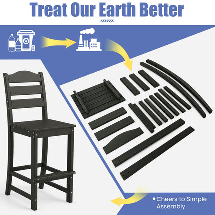 30 Inches Counter Height HDPE Bar Stool with Backrest and Footrest-Black
