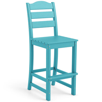 30 Inches Counter Height HDPE Bar Stool with Backrest and Footrest-Turquoise