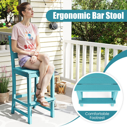 30 Inches Counter Height HDPE Bar Stool with Backrest and Footrest-Turquoise
