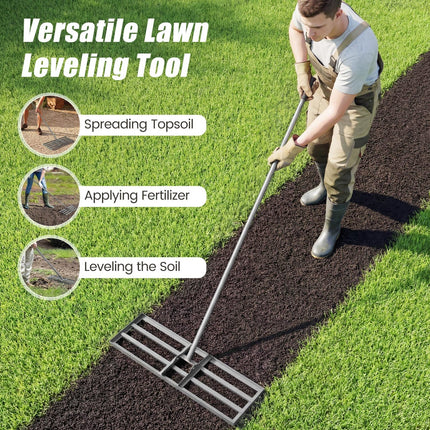 30 x 10 Inch Heavy Duty Lawn Level Tool with 69 Inch Handle-Silver