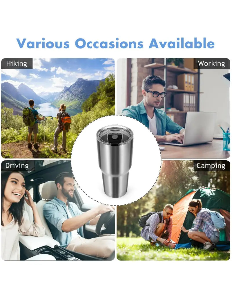 30oz Stainless Steel Tumbler Cup Double Wall Vacuum Insulated Mug with Lid - Silver - Kitchen Appliances