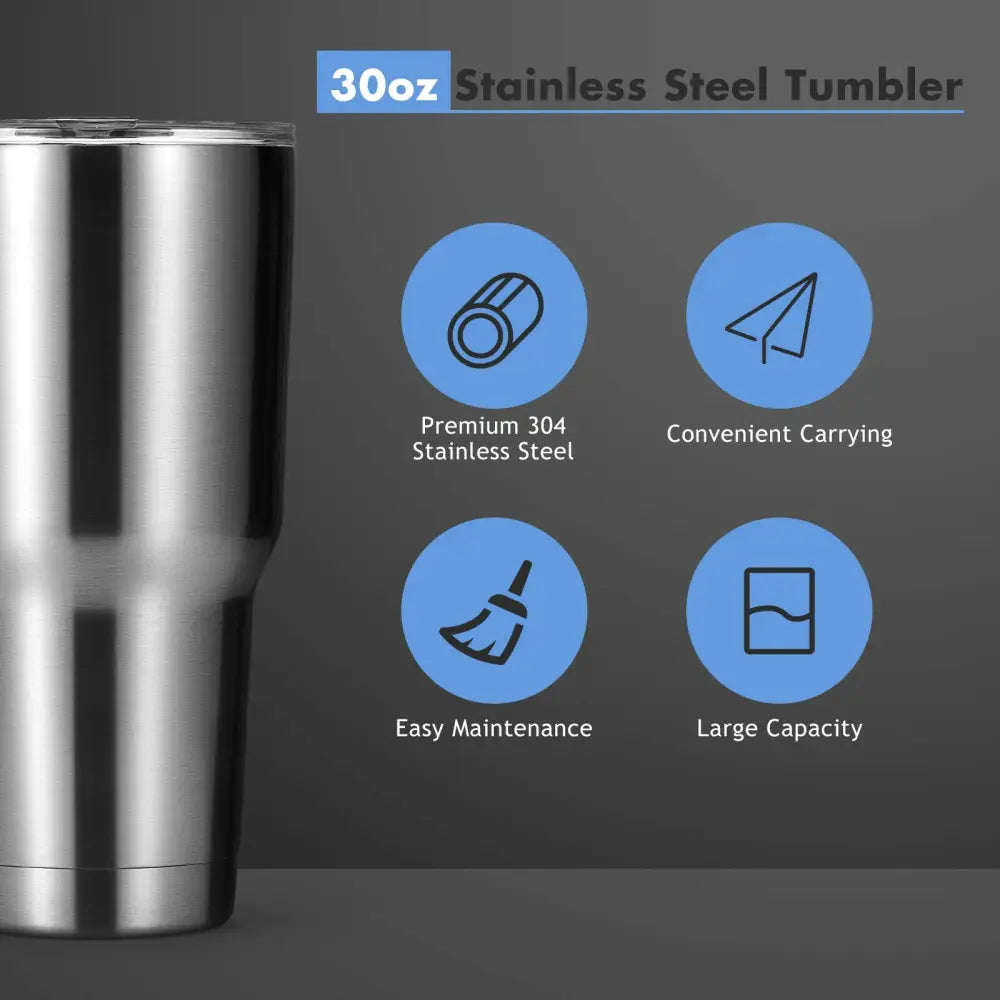 30oz Stainless Steel Tumbler Cup Double Wall Vacuum Insulated Mug with Lid - Silver - Kitchen Appliances