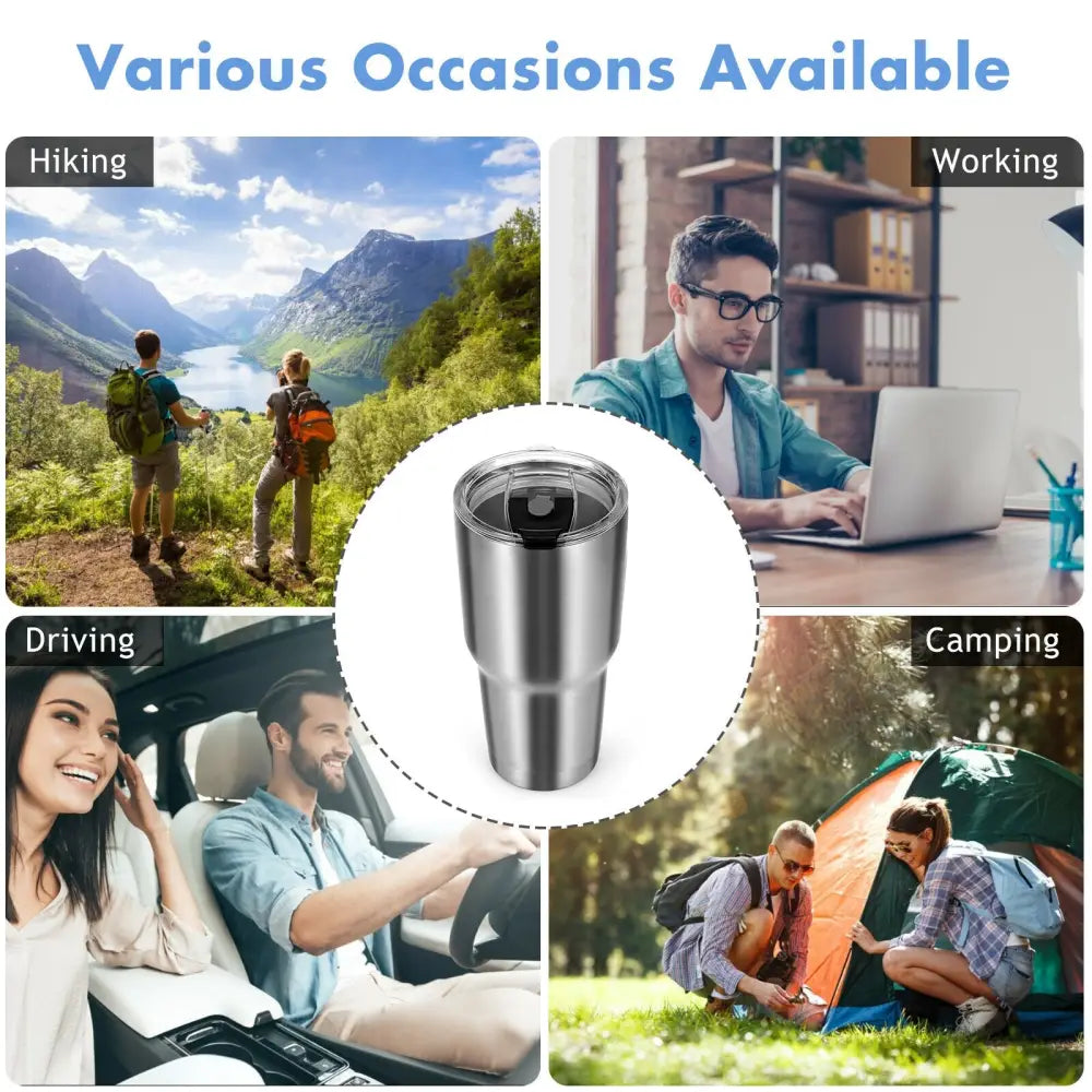30oz Stainless Steel Tumbler Cup Double Wall Vacuum Insulated Mug with Lid - Silver - Kitchen Appliances