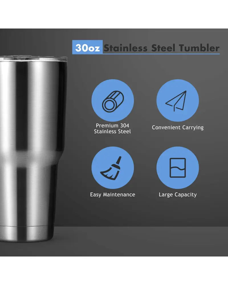 30oz Stainless Steel Tumbler Cup Double Wall Vacuum Insulated Mug with Lid - Silver - Kitchen Appliances