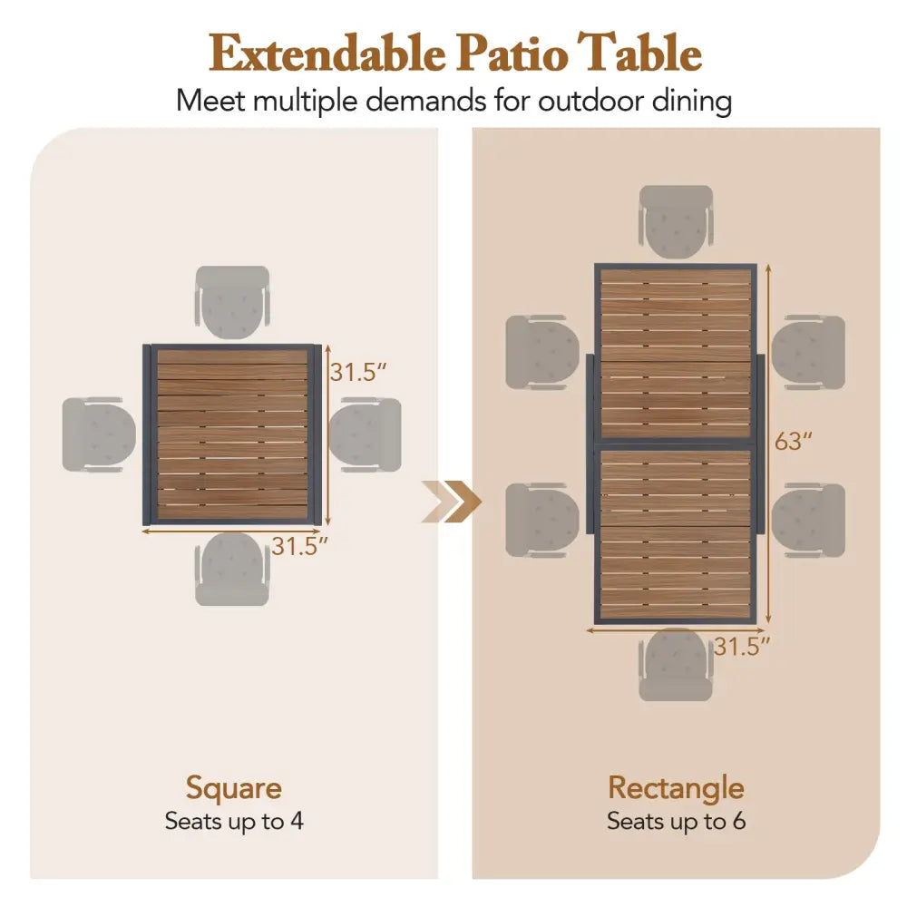 31.5-63 Inches Extendable Patio Table for 4-6 People-Natural - Natural - Patio Dining Tables