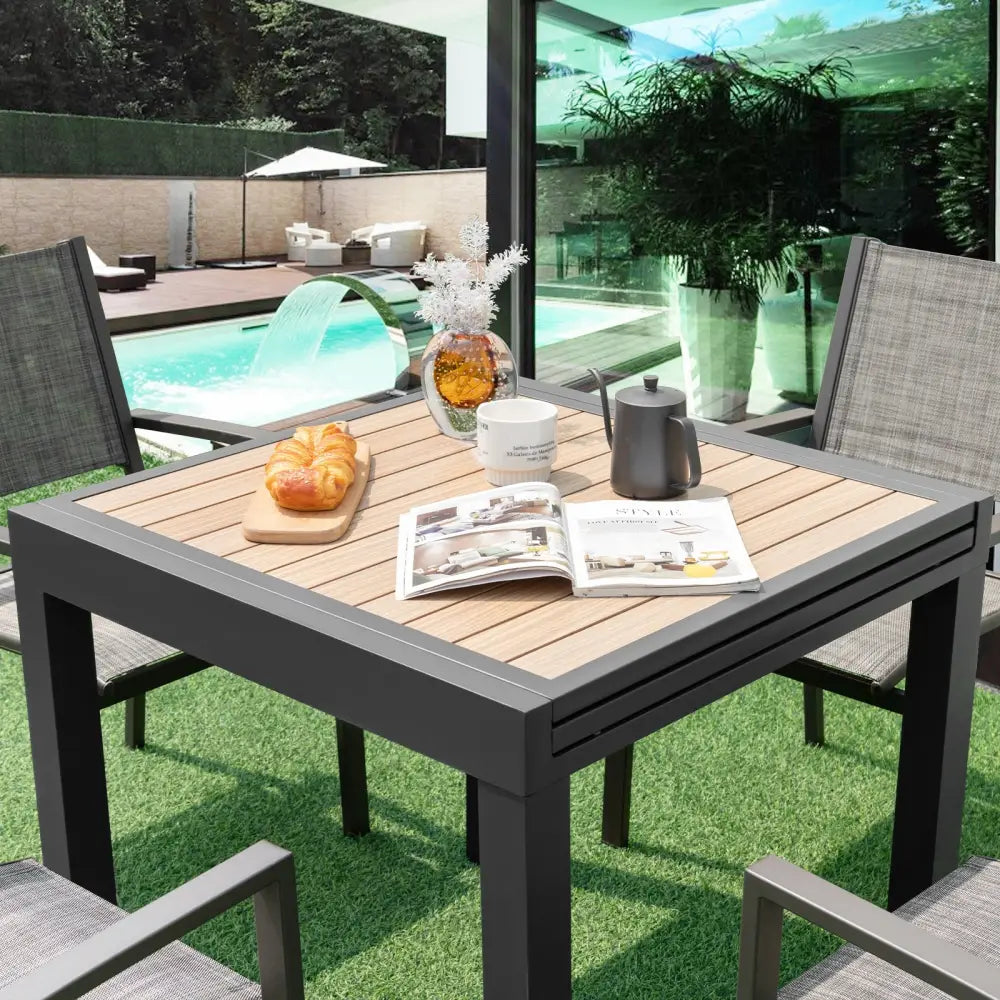 31.5-63 Inches Extendable Patio Table for 4-6 People-Natural - Natural - Patio Dining Tables