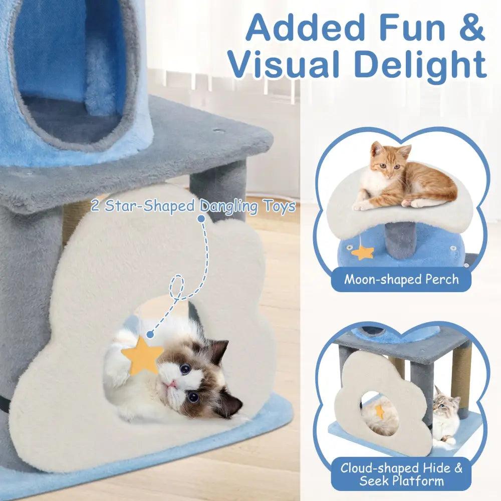 31.5’’ Cute Modern Cat Tree Multi-Level Kitten Tower-Blue - Blue - Cat Trees Condos & Scratchers