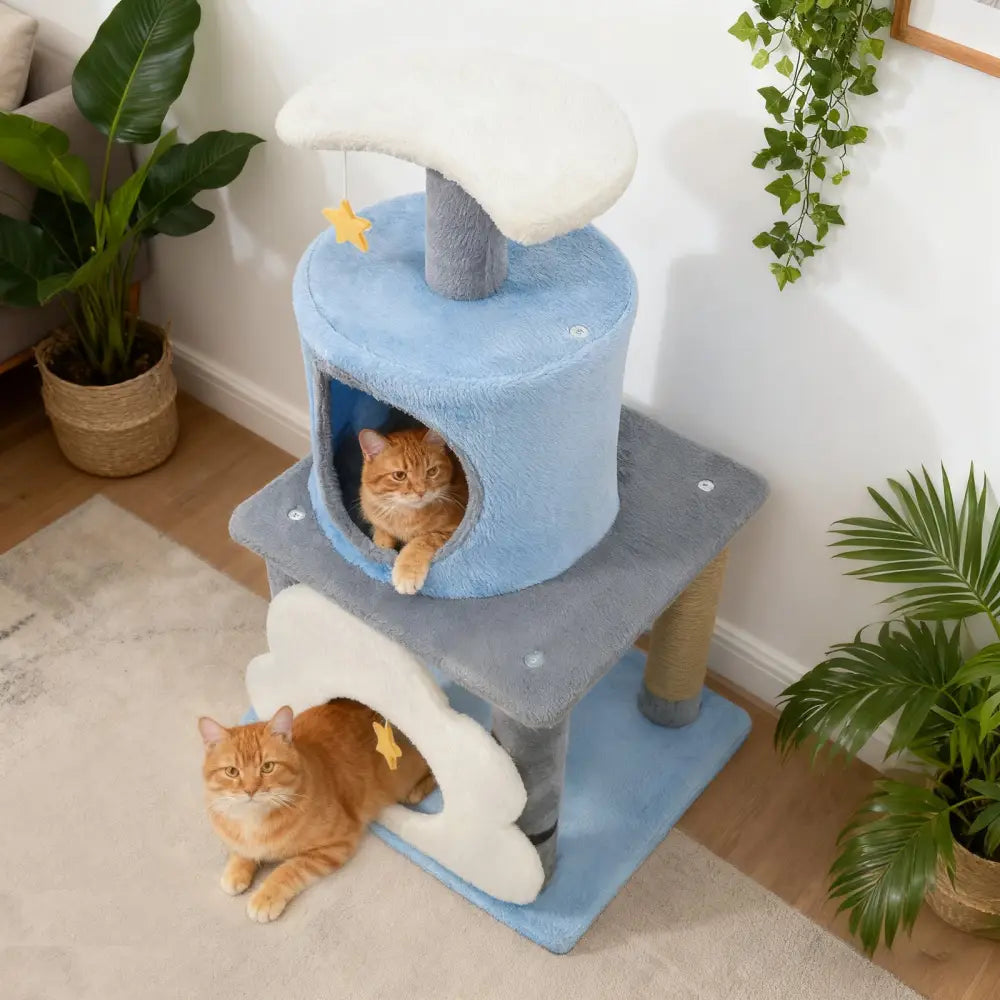 31.5’’ Cute Modern Cat Tree Multi-Level Kitten Tower-Blue - Blue - Cat Trees Condos & Scratchers