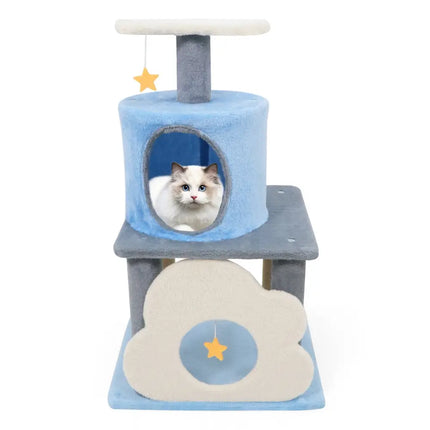 31.5’’ Cute Modern Cat Tree Multi-Level Kitten Tower-Blue - Blue - Cat Trees Condos & Scratchers