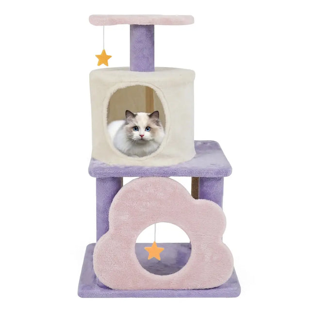 31.5’’ Cute Modern Cat Tree Multi-Level Kitten Tower-Purple - Purple - Cat Trees Condos & Scratchers