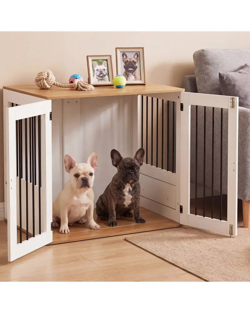 31.5€ Dog Crate Furniture Wooden Dog Kennel with Double Lock Doors-White - White - Dog Kennels