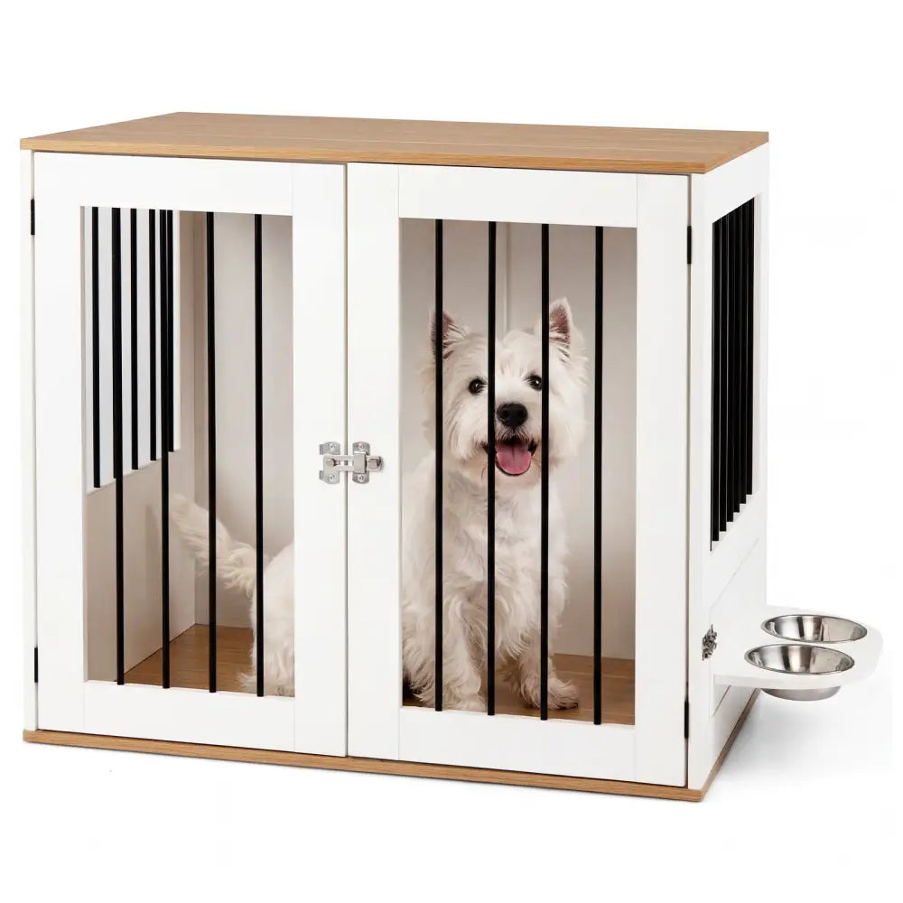 31.5€ Dog Crate Furniture Wooden Dog Kennel with Double Lock Doors-White - White - Dog Kennels