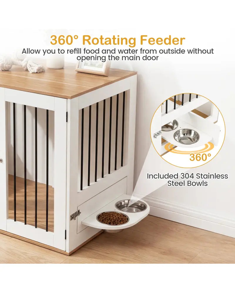 31.5€ Dog Crate Furniture Wooden Dog Kennel with Double Lock Doors-White - White - Dog Kennels