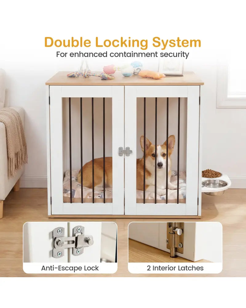31.5€ Dog Crate Furniture Wooden Dog Kennel with Double Lock Doors-White - White - Dog Kennels