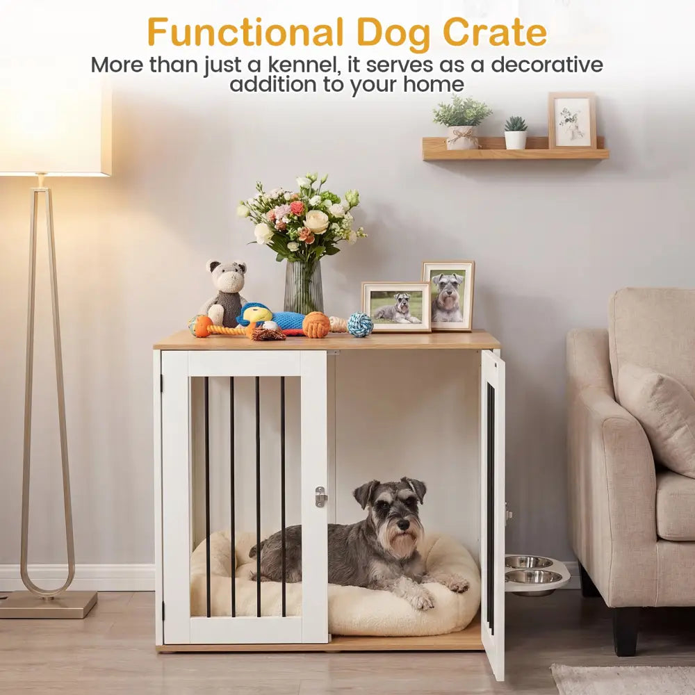 31.5€ Dog Crate Furniture Wooden Dog Kennel with Double Lock Doors-White - White - Dog Kennels