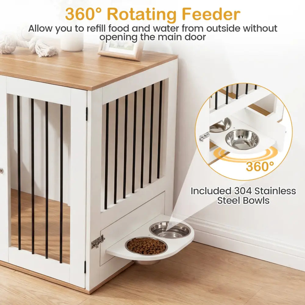31.5€ Dog Crate Furniture Wooden Dog Kennel with Double Lock Doors-White - White - Dog Kennels