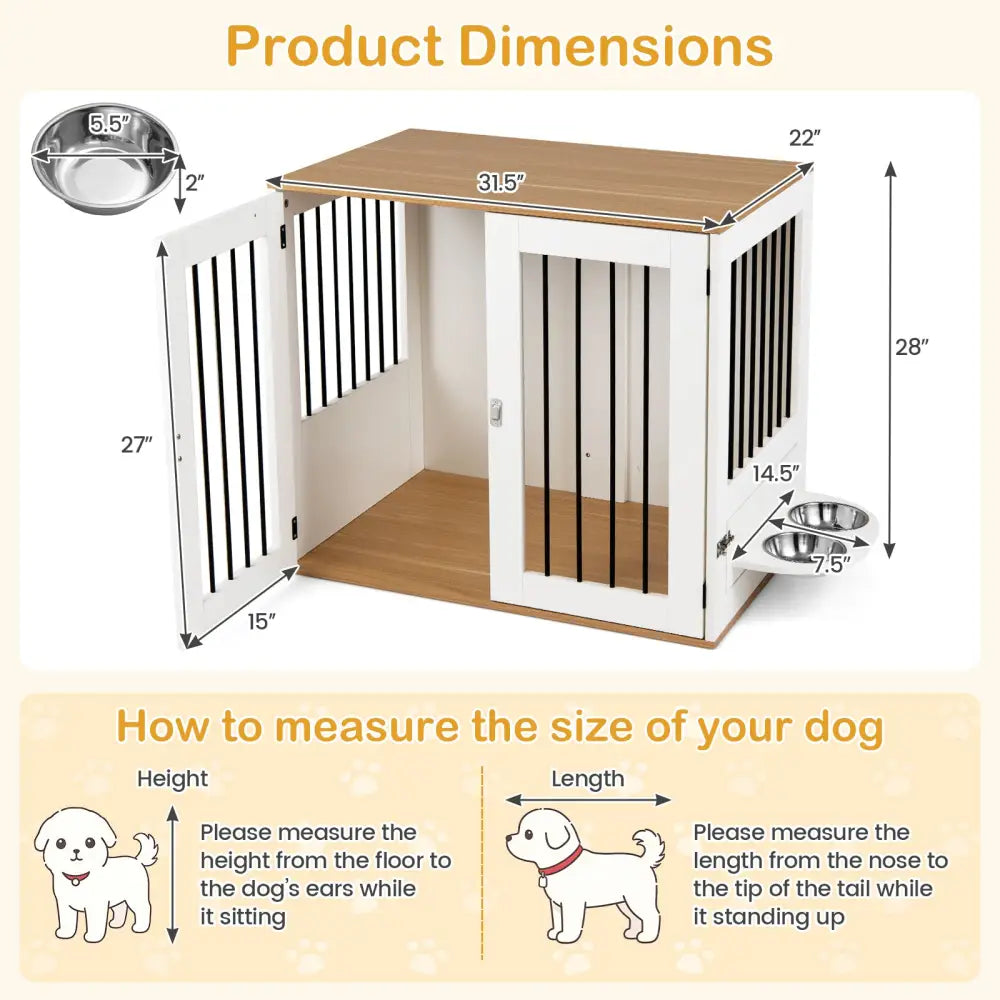 31.5€ Dog Crate Furniture Wooden Dog Kennel with Double Lock Doors-White - White - Dog Kennels