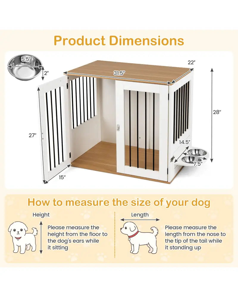31.5€ Dog Crate Furniture Wooden Dog Kennel with Double Lock Doors-White - White - Dog Kennels