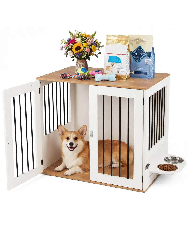 31.5€ Dog Crate Furniture Wooden Dog Kennel with Double Lock Doors-White - White - Dog Kennels