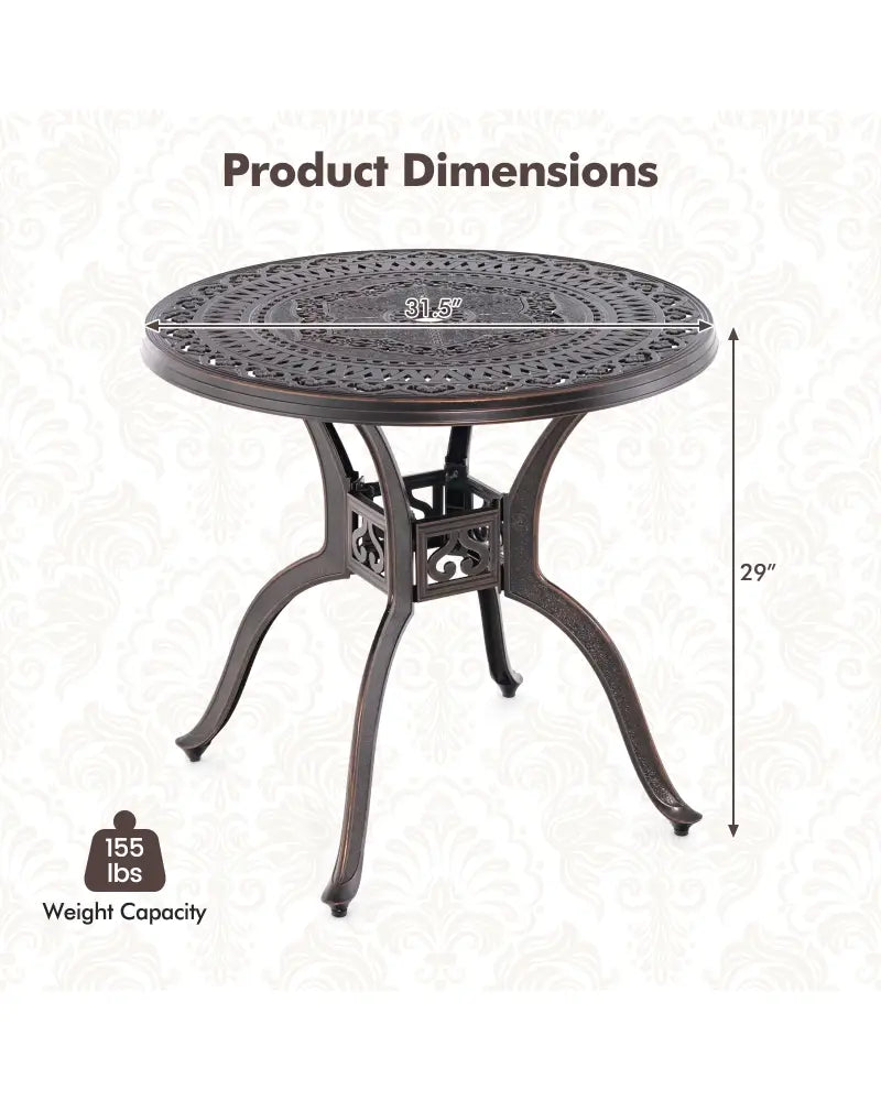 31.5 Inch Cast Aluminum Table Patio Round Dining Table with Umbrella Hole-Copper - Copper - Patio Coffee Tables