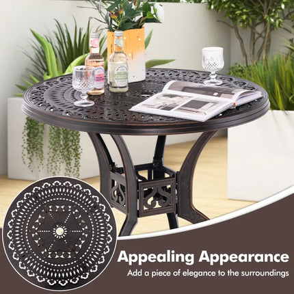 31.5 Inch Cast Aluminum Table Patio Round Dining Table with Umbrella Hole-Copper - Copper - Patio Dining Tables