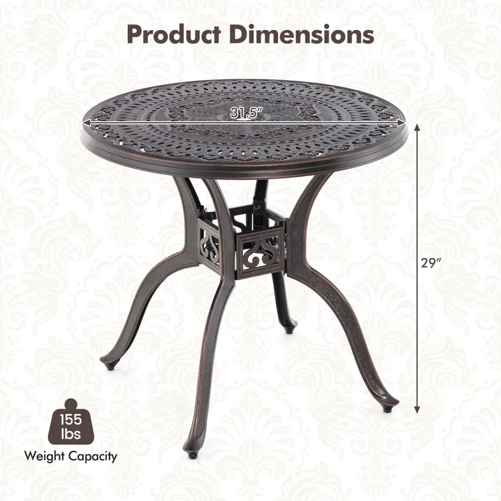 31.5 Inch Cast Aluminum Table Patio Round Dining Table with Umbrella Hole-Copper - Copper - Patio Coffee Tables