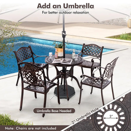 31.5 Inch Cast Aluminum Table Patio Round Dining Table with Umbrella Hole-Copper - Copper - Patio Dining Tables