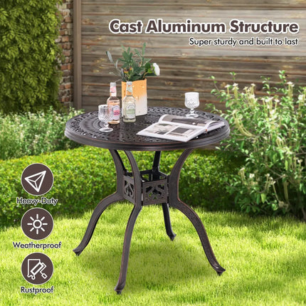 31.5 Inch Cast Aluminum Table Patio Round Dining Table with Umbrella Hole-Copper - Copper - Patio Dining Tables