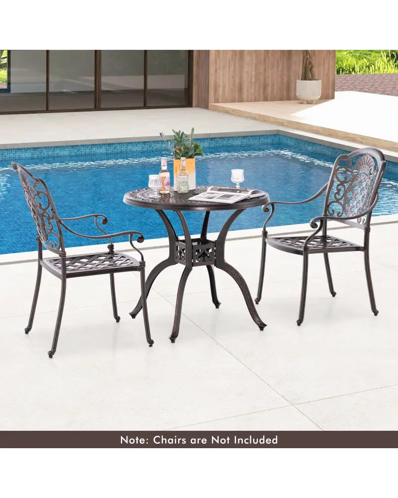 31.5 Inch Cast Aluminum Table Patio Round Dining Table with Umbrella Hole-Copper - Copper - Patio Coffee Tables