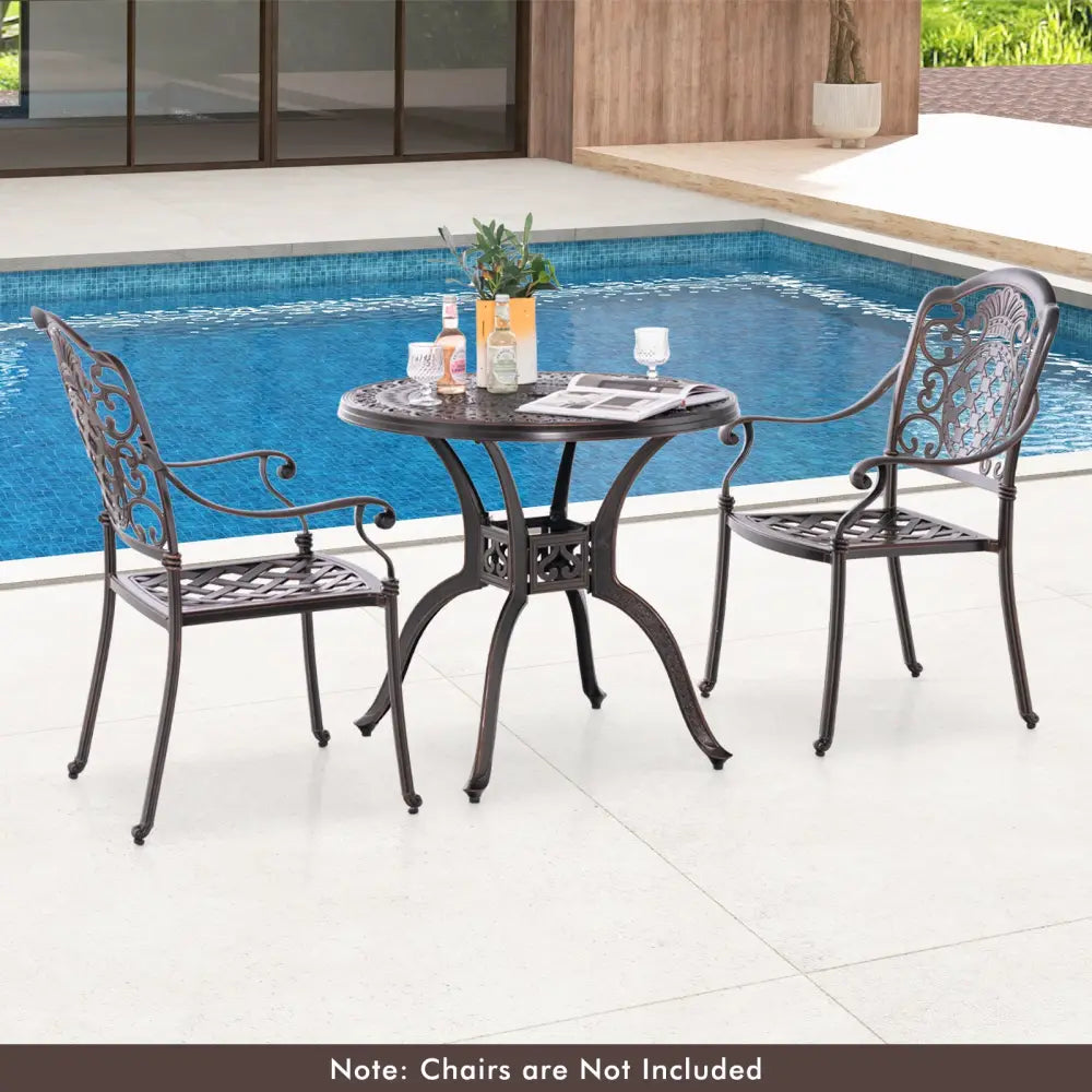 31.5 Inch Cast Aluminum Table Patio Round Dining Table with Umbrella Hole-Copper - Copper - Patio Coffee Tables
