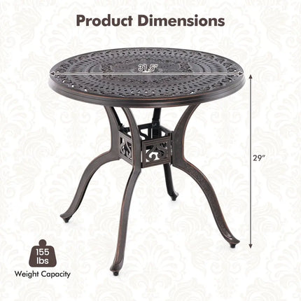 31.5 Inch Cast Aluminum Table Patio Round Dining Table with Umbrella Hole-Copper - Copper - Patio Dining Tables