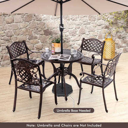 31.5 Inch Cast Aluminum Table Patio Round Dining Table with Umbrella Hole-Copper - Copper - Patio Dining Tables